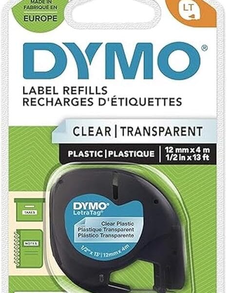 DYMO LETRA TAG TAPE 12MMX4M CLEAR, S0721530