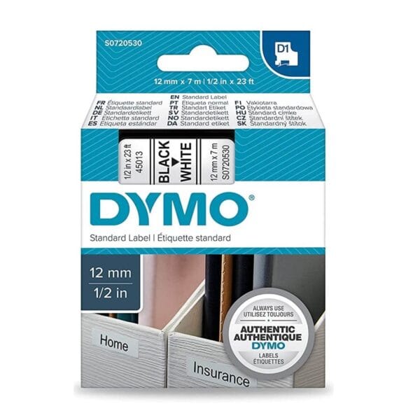 Dymo S0720530 D1 45013 Tape 12mm x 7m Black on White
