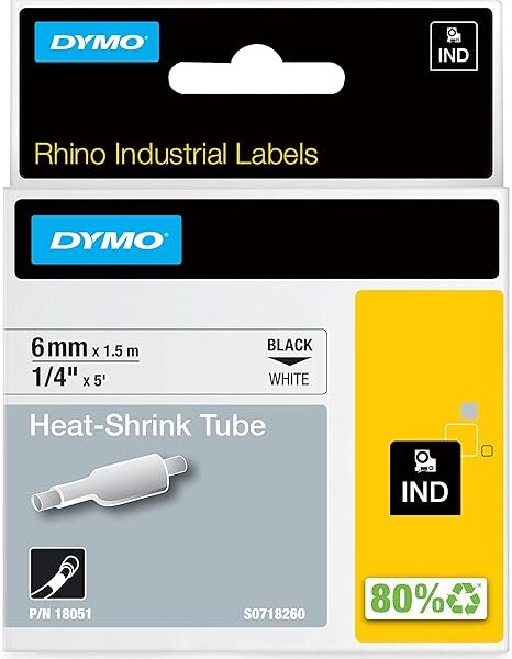 DYMO RHINO HEAT SHRINK TUBE 6MMX1.5M WHITE
