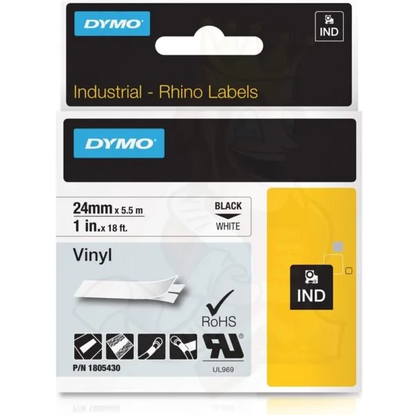 DYMO RHINO TAPE 24MM BLACK ON WHITE VINYL - DY1805430