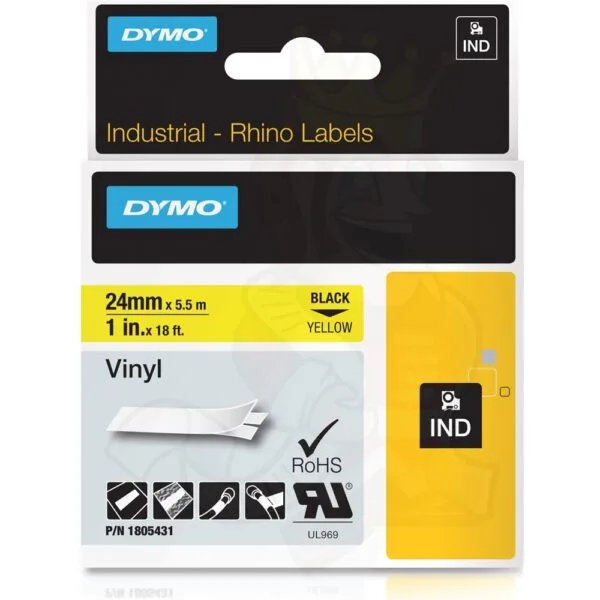 DYMO RHINO TAPE 12MMX5.5M YELLOW VINYL - DY18432