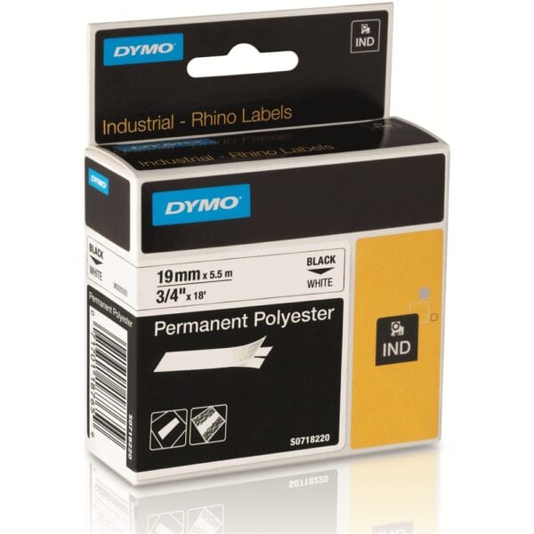 DYMO RHINO 19MMX5.5M WHITE PERMANENT POLYSTER - DY18484