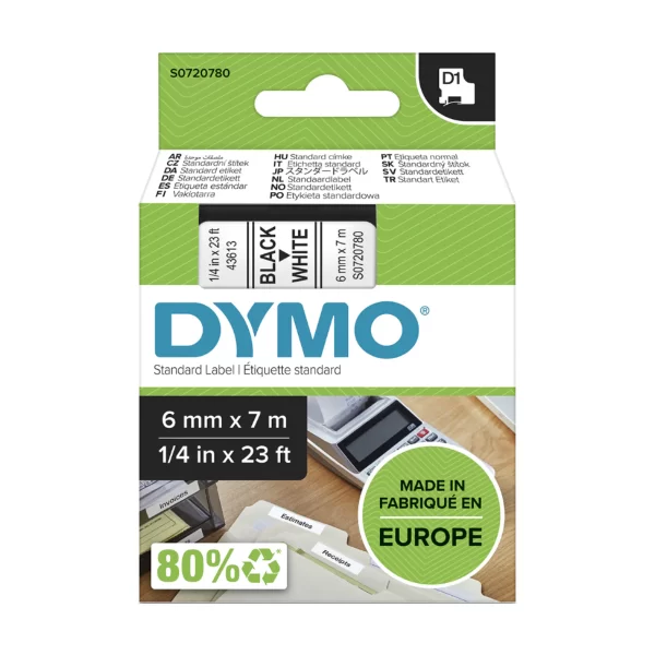 DYMO TAPE 6mmX7M White D1 (43613)