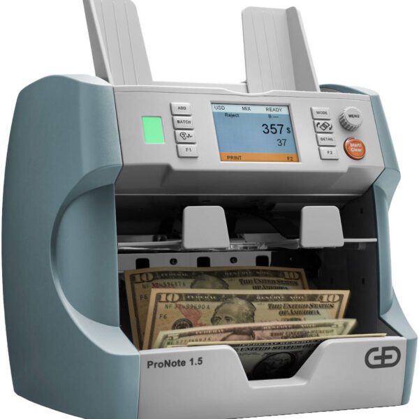 G&D ProNote 1.5 Banknote Counter, Speed 800/1200 BN/Min, 200 Output Stacker Capacity, 900 Hoper Capacity, UV, Dual-Sided Infrared, Magnetics, 3D Detection, Up to 36 Currencies  - G&D PRONOTE 1.5