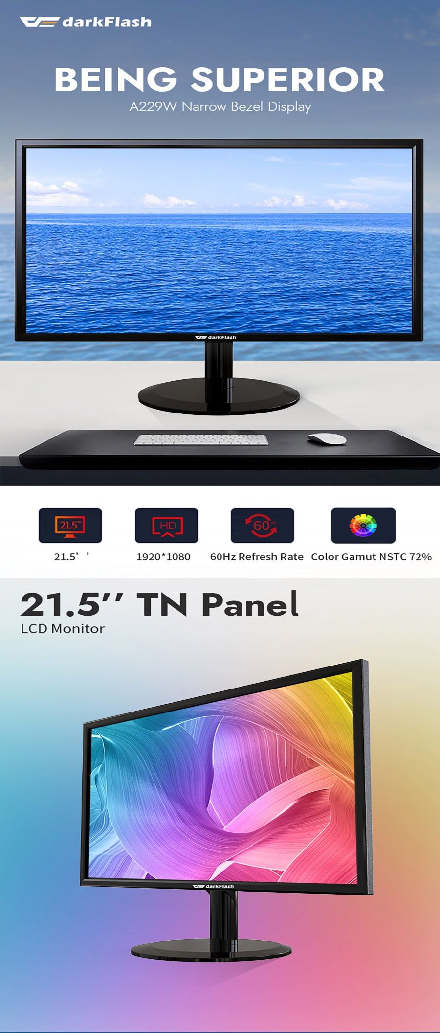 202403030012755 1 - DARKFLASH TN PANEL LCD MONITOR A229W , 21.5 INCH