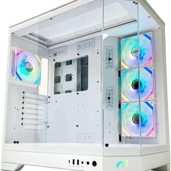 TORTOX PRISM TRIPLE GLASS CASE WITH 7 ARGB FANS PRE INSTALLED White