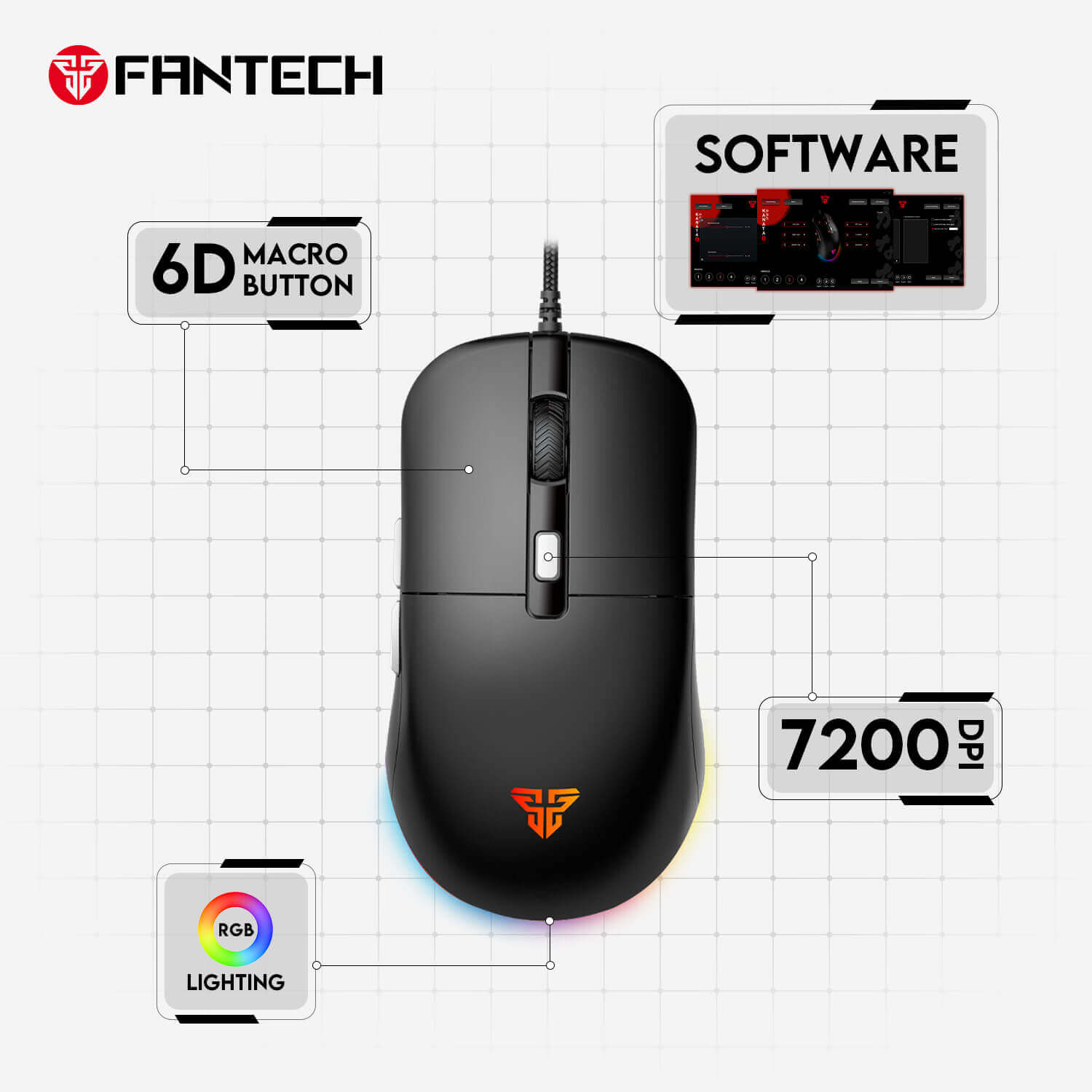 FANTECH KANATA VX9S GAMING MOUSE 3 - VX9S GAMING MOUSE BLACK, WHITE
