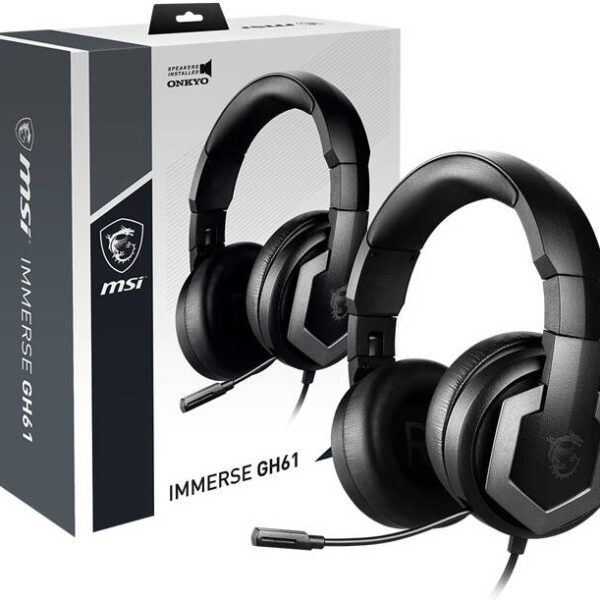 MSI IMMERSE GH61 Gaming Headphones, 40mm Neodymium Driver Unit, Unidirectional Pick-Up Pattern, USB & 3.5mm Audio Connectors, Virtual 7.1 Surround Sound, Built-In ESS DAC & AMP, Black | Immerse-GH61