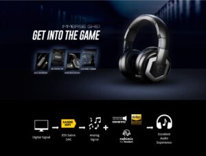 MSI GH61 - MSI IMMERSE GH61 Gaming Headphones, 40mm Neodymium Driver Unit, Unidirectional Pick-Up Pattern, USB & 3.5mm Audio Connectors, Virtual 7.1 Surround Sound, Built-In ESS DAC & AMP, Black | Immerse-GH61