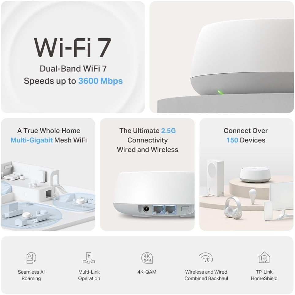 51kfJPP9pTL. AC SL1000 1 - TP-LINK Deco BE25 BE3600 Whole Home Mesh WiFi 7 - (1-pack)