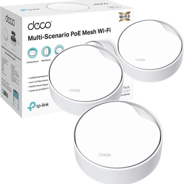 TP-Link Deco X50-PoE AX3000 Whole Home Mesh Wi-Fi 6 System with PoE, Dual-Band, AI-Driven Mesh