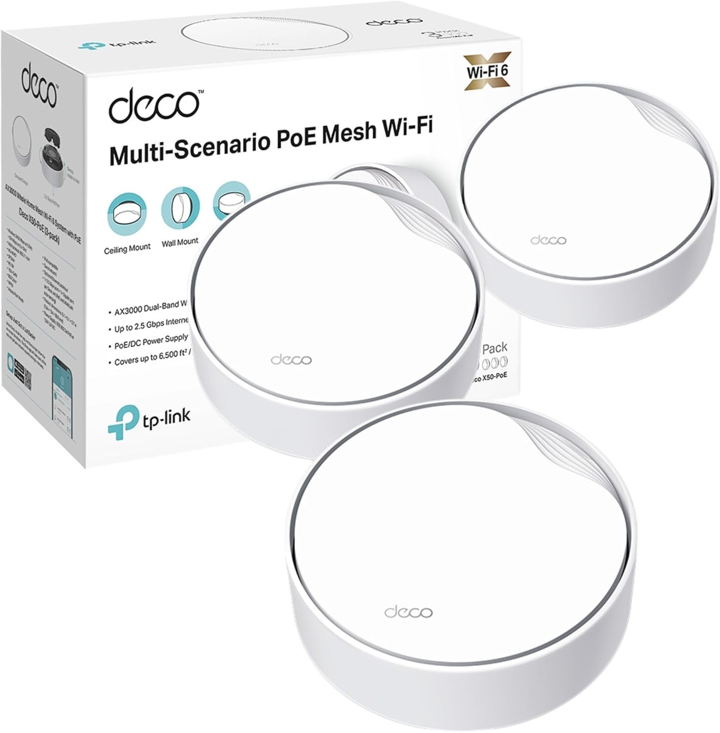 61QzxlTe7XL._AC_SL1500_ - TP-Link Deco X50-PoE AX3000 Whole Home Mesh Wi-Fi 6 System with PoE, Dual-Band, AI-Driven Mesh