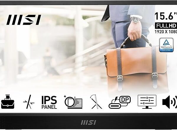 MSI PRO MP161 E2 15.6 Inch Full HD Portable Monitor - 1920 x 1080 IPS Panel, 60Hz, Eye-Friendly Screen (PC, Laptop, Mobile), Speakers, Enhanced Chassis & Kickstand - Mini-HDMI 2.0b, 2 x USB Type-C