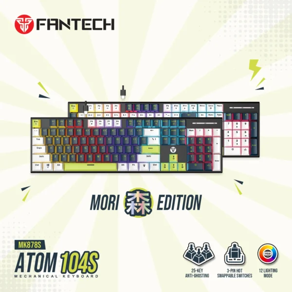 FANTECH ATOM104S MK878S MECHANICAL GAMING KEYBOARD MORI-MK878S MORI Blue (RED SWITCH)