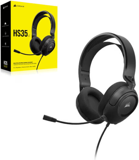 Corsair HS35 v2 Multiplatform Gaming Headset, 50mm Neodymium Drivers, Flexible Omni-directional Microphone, Lightweight Design, 3.5mm Connection, Carbon | CA-9011377-EU