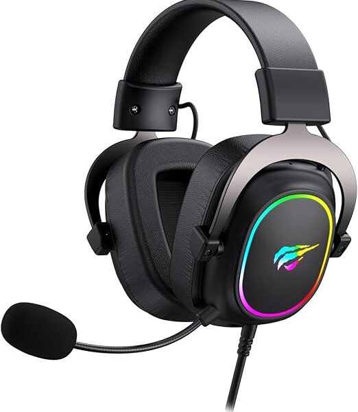 Havit H2002P Large gaming headset with 7.1 virtual surround 53mm high magnetic, cool rgb & pluggable mic, black