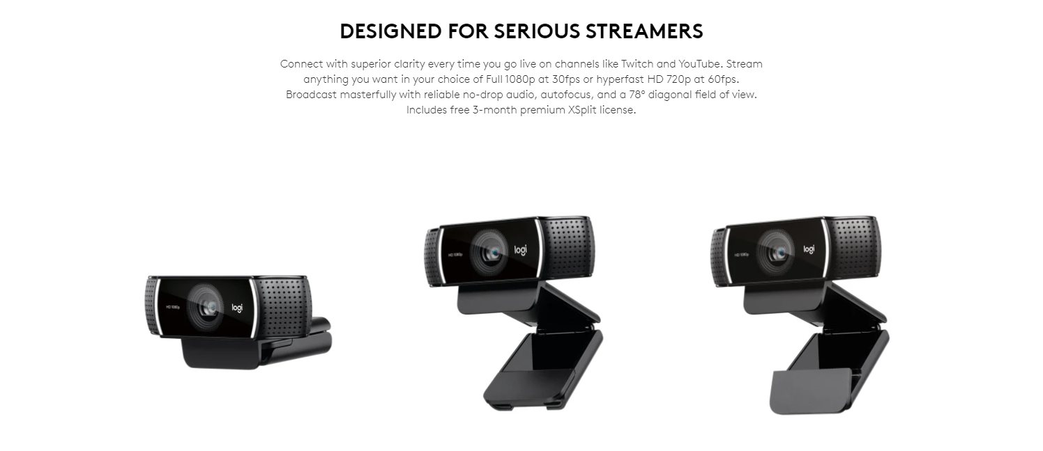 49ff8b0b1543bdb4f8029924cb523535 - LOGITECH C922 Pro Stream Webcam - Tripod - BLACK - USB