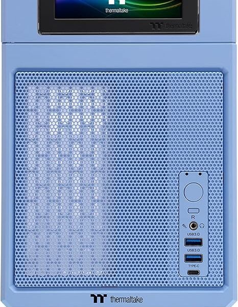 Thermaltake TR100 SFF Chassis; mITX Support; 18.9 Liters; PCIe 4.0 Riser Cable Included; 360mm GPU Clearance; 280mm Radiator Support; Removable PCIe Bracket; Hydrangea Blue; CA-11A-00SFNN-00