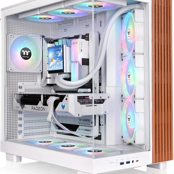 Thermaltake View 380 XL WS ARGB; Mid Tower Chassis; Side Wood Trim; 4x120mm ARGB Lite Fans Included; 420mm GPU Clearance; ATX/mATX/mITX; Hidden Connector Support; Dual Chamber; Snow; CA-11E-00M6WN-WS