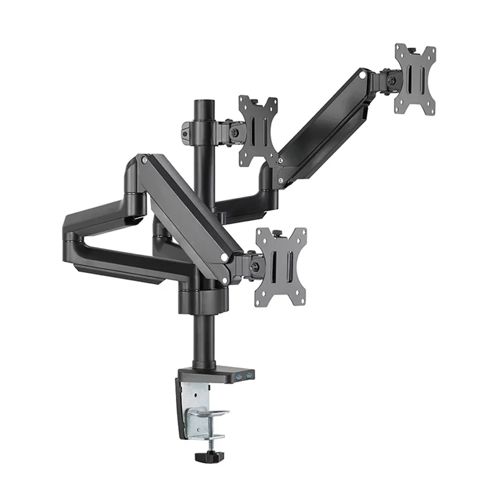 Gas Spring Monitor Arm40e57840e603020aa4e696c2a3402cdf Gas Spring Monitor Arm40e57840e603020aa4e696c2a3402cdf - SkillTech SH26 C036UP Triple Monitor Pole-Mounted Thin Gas Spring Monitor Arm With USB Ports
