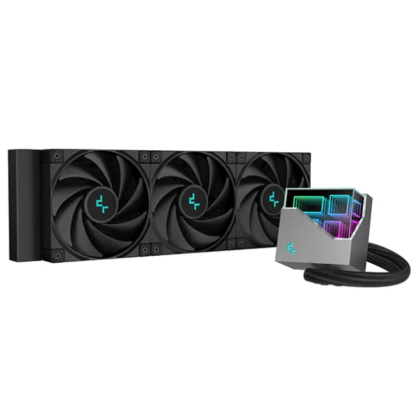 DeepCool LT720 high-performance liquid CPU cooler provides strong heat dissipation power with a 360mm radiator, three precision-tuned FK120 fans, and a multidimensional infinity mirror top cap I LT720