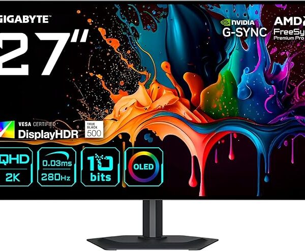 GIGABYTE MO27Q28G Gaming Monitor OLED 27 inch QHD - 2560 x 1440, 280Hz, 0.03ms, 335CD/m², Display HDR True Black