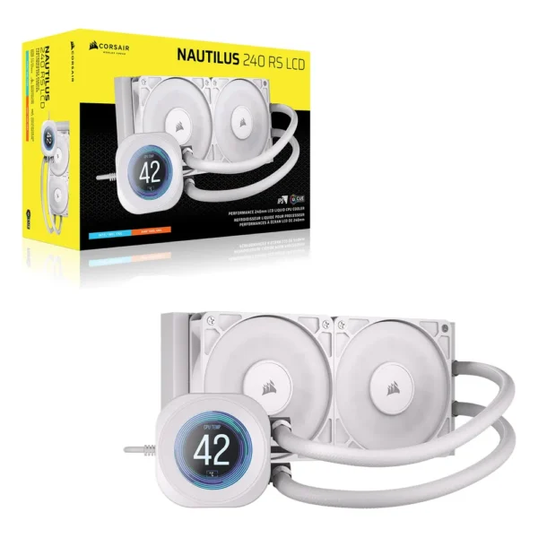 Corsair Nautilus 240 RS LCD Liquid CPU Cooler, 2.1" IPS LCD Screen, 240 mm Radiator, Copper Cold Plate, Supports Intel, AMD Sockets, PWM Fans, White, 1 Year Warranty | CW-9061032-WW
