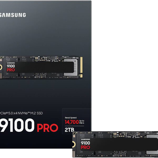 SAMSUNG 9100 PRO PCIe 5.0 NVMe M.2 Internal SSD, 2TB Capacity, V-NAND TLC Type, Up to 14,700 MB/s Sequential Read & Up to 13,400 MB/s Sequential Write, TRIM & SMART Support | MZ-VAP2T0BW