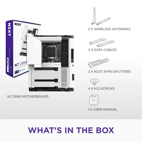 NZXT N7 Z890 – Intel Z890 LGA 1851 ATX Gaming Motherboard for Core Ultra (Series 2) - 16+1+2, DDR5, 5X M.2, PCIe 5.0, Wi-Fi 6E, 2.5GbE, Thunderbolt 4 - Full Cover – White