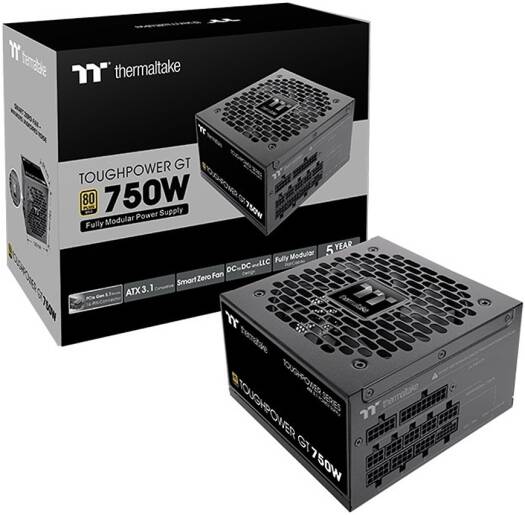 Thermaltake Toughpower GT 750W Fully Modular Power Supply, 80 PLUS Gold Efficiency, Active PFC, 120mm Hydraulic Bearing Fan, PCIe Gen 5.1 Ready, ATX 3.1 Ready, Black | PS-TPT-0750FNFAGK-3